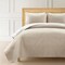 White-Beige Cotton Reversible Quilt Set with Embroidered Fern Leaf Design